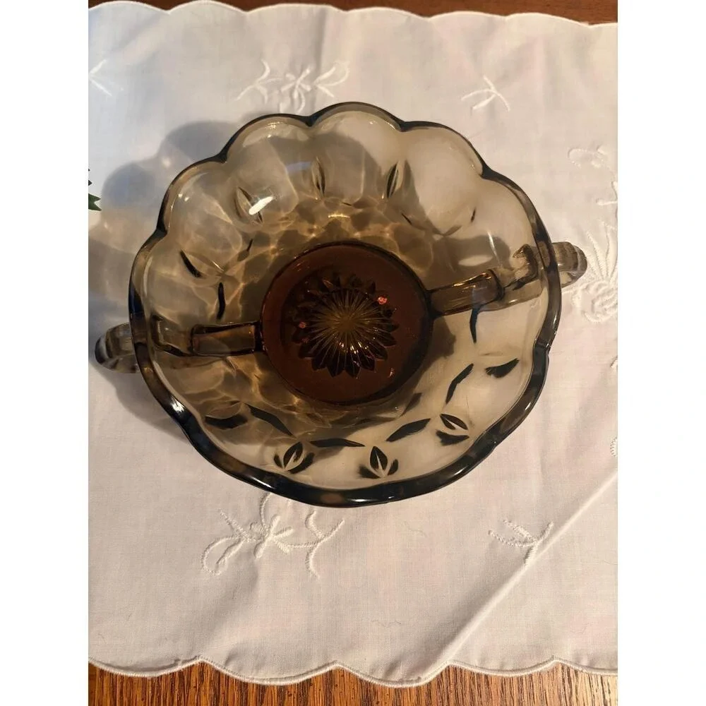 Vintage Anchor Hocking Smoked Glass Bon Bon Dish- MCM Decor